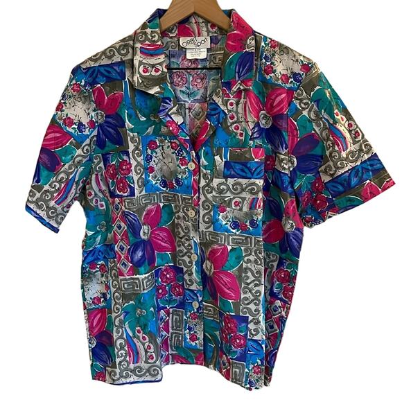 Vintage Hawaiian Button Down Shirt XL Tropical Floral Tiki Hawaii 80s Colorful - Picture 1 of 7